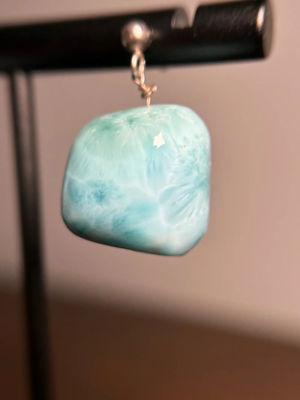 Handmade Larimar Dangle Earrings Artisan Dominican Republic